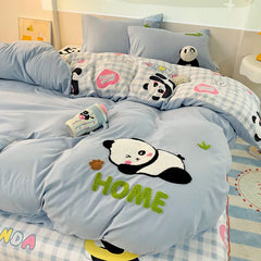 Cyflymder Cartoon Printed Cloud Cotton Bedding Soft Set Sweet Washed Skin-Friendly Bedclothes Sets Single Textile Supplies for All Seasons