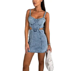 Cyflymder Fashion New High Waist Hollow Out Splice Dresses Women Sexy Backless Suspenders Dress Female Snowflake Color Wrap Bust Gown