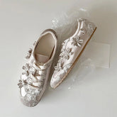 Cyflymder Summer Gary Cute Flowers Ballet Flats Shoes Women Black Sweet Casual Sneakers Shoes Trainers Comfy Walk Daily Footwear