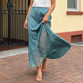 Cyflymder Sexy Women's Long Skirt Fashion Female Casual Lace Patchwork Solid Color Stylish Mid Rise Skirt for Spring and Summer