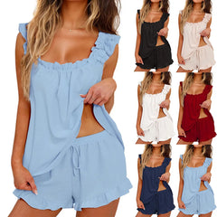 Cyflymder summer new solid color loungewear sweet vest shorts two-piece pajamas women