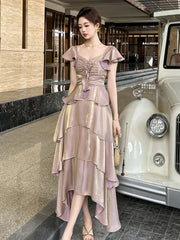 Cyflymder Sweet Holiday Long Dress Women Vacation Clothes Sexy Chic Bright Silk Tie Flowers Ruffles Maxi Robe Evening Party Prom Vestidos