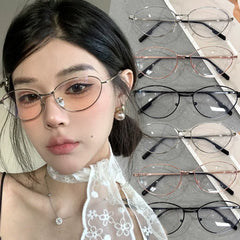 Cyflymder Vintage Cat-Eye Silver Gold Glasses Unisex Retro Fashion Charm Plain Glasses Trendy Reading Outfits Eye Glass Women Accessories