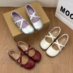 Cyflymder Summer Flat Base Shoes Girl Relaxation Fashion Round Toe Mary Jane Women Patent Faux Leather Comfort Flat Base Shoes 76