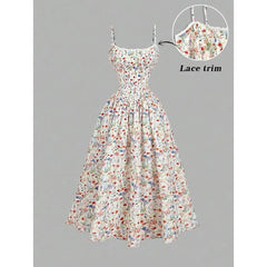 Cyflymder Women's Floral Print Contrast Color Elegant Lace Slip Dress, Date Night Dress, Elegant Dress, Floral Dress, Cas