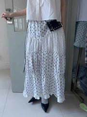 Cyflymder Oxygen Girl Retro Polka Dot f-length Skirt with Pleated Lace Elastic Waist A-line Mid-length Commute Sle Summer 2025