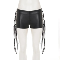 Cyflymder Punk Style Y2k Side Grommet Tassel Pu Leather Shorts Women Fashion Sexy Low Waist Zipper Peach Hip Slim Night Clubwear Bottoms