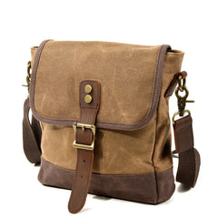 Cyflymder Men's Retro Crossbody Bag Waxed Canvas With Cowhide Leather Shoulder Bag Casual Outdoor Portable Travel Bag Boy Messenger Bags