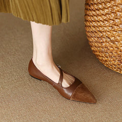 Cyflymder Splicing Design~ Pointed Head Shallow Mouth Retro Single Shoes Women's New Flat Mary Jane Shoes Woman Shoes