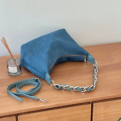 Cyflymder Casual Denim Dumplings Armpit Bag Female Chain Underarm Tote Handbags Summer New Design Daily Single Shoulder Crossbody Bags Sac