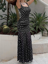 Cyflymder Elegant Floral Print Maxi Dress Women s Summer Sleeveless Square Neck Bodycon Ruffle Dress with Polka Dot Pattern