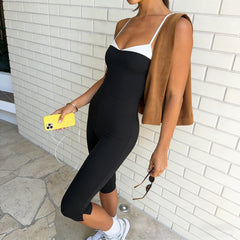 Cyflymder Casual Fashion Contrast Color Skinny Strap Jumpsuits Women Sport Yoga Wearing Backless One Piece Mid-length Pants Lady Rompers