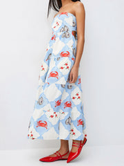 Cyflymder Women s Sleeveless Maxi Dress with Tropical Palm Leaf Print and Ruffle Detailing Off-Shoulder Flowy Summer Dress