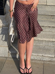 Cyflymder French Retro Style Striped Print Short Skirt for Women 2026 New Fashion Spring Summer Front Split Asymmetrical Mini Skirt