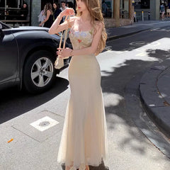 Cyflymder Floral Lace Midi Dress Women French Elegant Vintage Dress Evening Party Clothing Y2k One Piece Dress Korean Fashion Beach Style