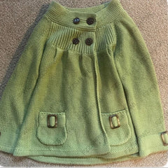 Cyflymder Women Vintage Green Knit Cardigan A-line Swing Coat Buckle Pockets Thick Soft Knit Autumn Warm Outerwear