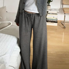 Cyflymder Women Wide Leg Pants K Style Casual Trousers with Ripped Details Natural Waist Full Length All Season Daily Wear