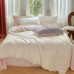 Cyflymder Summer Rayon Silk Bedding Sets Satin Smooth Duvet Cover Pillowcase Fitted Sheet Queen/king Bed Super Soft Breathable Bedclothes