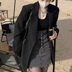 Cyflymder Blackpetite Casual Suit Jacket Elegant Versatile Slimming Chic Western Style For Women Early Spring Autumn Tailored Coat