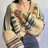Cyflymder New Vintage Euramerican Constrast Color Knitted Autumn Winter Cardigan Harajuku Y2k High Street Loose Short Coat Fresh Sweater