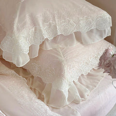 Cyflymder 4Pcs Pink Vintage French Lace Ruffles Princess Bedding Set Winter Milk Velvet Plush Duvet Cover Cover Set Bed Sheet Pillowcases