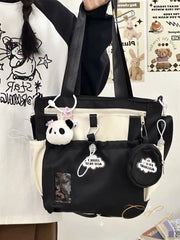 Cyflymder Cute Color-Block Fresh Style Crossbody Bag Japanese School Aesthetic Spacious Tote for Girls All-in-One Student Study Bag