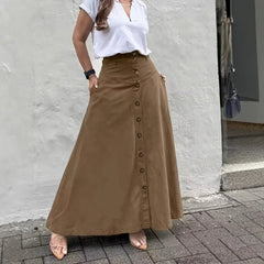 Cyflymder Elegant French High Street Long Skirt Y2k Aesthetic Front Single Breasted Design A-line Temperament Jupe New Harajuku Punk Skirt