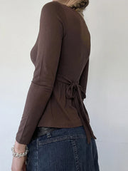 Cyflymder Lace Patchwork V Neck Long Sleeve Embroidery Casual All Match High Waist A-LINE Women's T-shirts