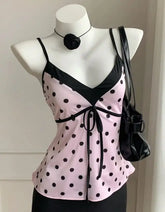 Cyflymder Sweet Sling Vintage Slim Polka Dot Sexy Crop Top Harajuku Fairycore Backless Y2k 90s Tank Top Woman Clothes Hot Girl Kawaii Emo