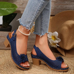 Cyflymder Summer Fashionable Floral Thick High Heels Sandals for Women Strap Hollow Large Size Women's Shoes Platform Sliding Sandals