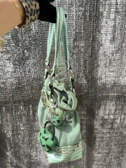 Cyflymder Sweet Cool Green Underarm Bag Y2k Hot Girls Pu Leather Large Capacity Shoulder Tote Bag Women Fairycore Aesthetic Handbag Chic