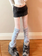 Cyflymder Y2k Vintage Patchwork Ribbed Knit Denim Skirt Women Low Waist Bodycon Fit Wash Blue High Quality Elastic Mini Skirt Daily Wear