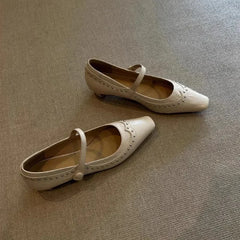 Cyflymder Low Heels Shoes Woman Flats Shallow Mouth Rivets Studs Female Moccasin Dress Retro Genuine Leather Rubber Janes