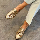 Cyflymder Gold Tassel Slip On Boat Shoes Loafers Flat Heels Women's Shoes