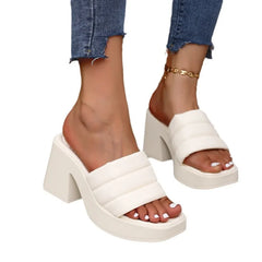 Cyflymder Elegant Women Platform Slippers Soft PU Summer Peep Toe Thick Sole Female Outdoors Non-slip Casual Beach Heels Slippers