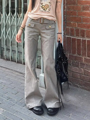 Cyflymder Vintage Wide Leg Cargo Jeans Women Y2k Low Waist Pockets American Style Straight Denim Trousers Baggy Casual Streetwear