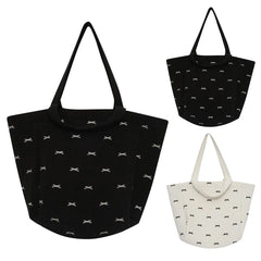 Cyflymder Large Capacity Tote Bag For Women Fashion Simple Canvas Storage Bowknot Embroidered One-shoulder Bag