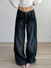 Cyflymder Women's Dark Blue Relaxed Fit Jeans Y2K Retro Low Waist Straight Denim Pants 90S Street Style Loose Trousers Korean Versatile