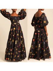 Cyflymder Women s Maxi Dress with Tropical Print Short Sleeve Square Neckline Summer Dress Casual A-line Beach Dress with Oceanic Design