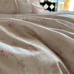 Cyflymder Pink Floral Double Layer Lace Ruffles 100% Cotton Bedding Set Duvet Cover Set Bed Sheet/Bed Skirt/Fitted Sheet Pillowcases 4Pcs
