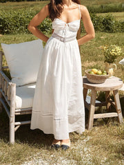 Cyflymder Elegant Lace Sleeveless Maxi Dress with V-Neckline and Open Back Detail for Evening Cocktail Wedding Party Wear