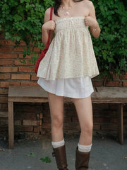 Cyflymder Women s Floral Print Strapless Tube Top with Pleated Detailing Backless Design and Perfect for Summer Clubwear