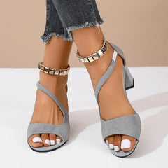 Cyflymder Fashion high heels new European and American word with suede thick-heeled sandals sexy backless high-heeled sandals large size