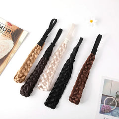 Cyflymder Synthetic Woman Black Gold Hair Style Braided Headband Hairpiece Braids Twist Elastic Hair Headband With Adjustable Wide Belt