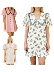 Cyflymder Women s Vintage Floral Print Ruffle Sleeve Mini Dress with Peter Pan Collar and A-Line Silhouette for Summer Casual Wear
