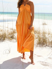 Cyflymder Elegant Sleeveless V-Neck Maxi Dress with Floral Print and Ruffle Hem for Summer Beach Wedding Party Vacation Wear