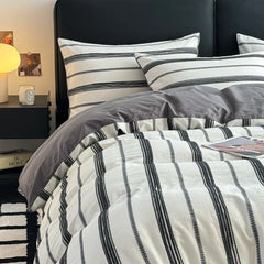 Cyflymder 4Pcs High-End Striped Jacquard Fitted Sheet Bedding 100% Cotton Soft Breathable Bedclothes Cozy Comfort Set with Corner Belt