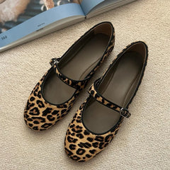 Cyflymder Leopard Print Mary Jeans Shoes Women Spring Autumn Velvet Soft Comfortable Flats Shoes Ladies Round Toe Casual Fashion Loafers