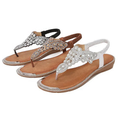 Cyflymder Women Sandals Summer Fashion Platform Wedges Comfortable Elastic Band Non-slip Rhinestone Sandals Beach Shoes