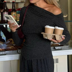 Cyflymder Euramerican Fashion Office Lady Casual Comfortable Sexy Hot Slanted Shoulder Lrregular Basic Top Loose Trousers Y2k 2 Piece Sets